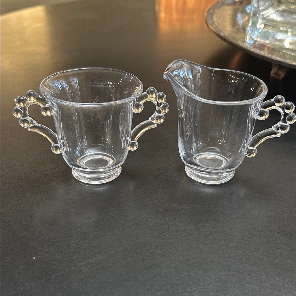 Elegant Imperial Glass Creamer and Sugar Set coastal cottage core